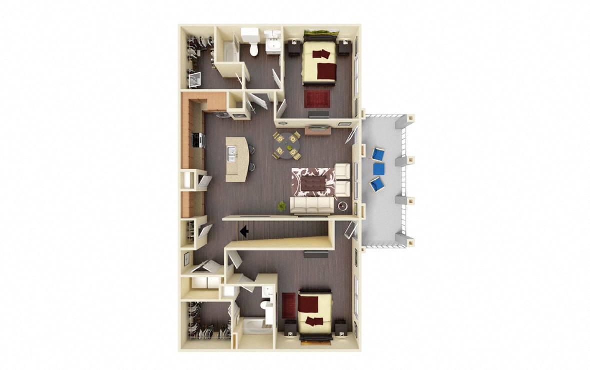 Floor plan for 2 beds, 2 baths, 1212 sqft